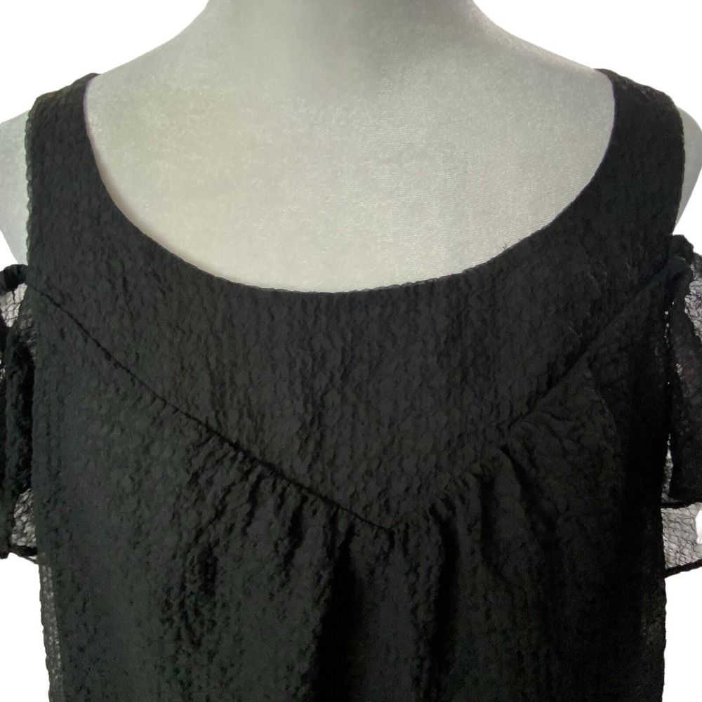 Anthropologie MAEVE Women Short Flutter Sleeve Cold Shoulder Blouse Sz 8 Black - Picture 5 of 12